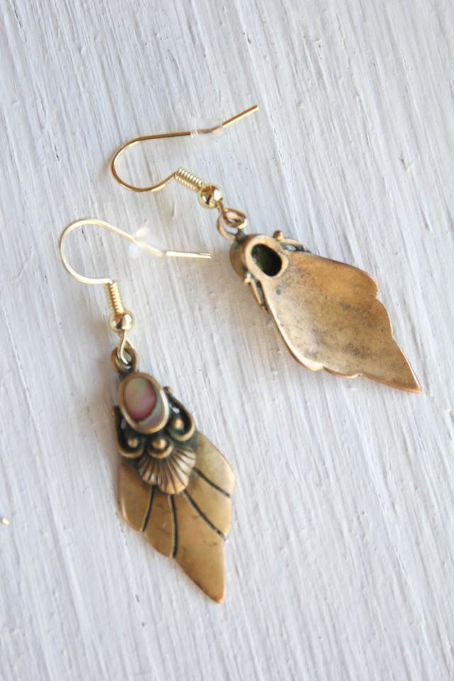 Vintage Art Deco Abalone Shell Brass Dangle Earrings Selected By Moons + Junes Vintage #2