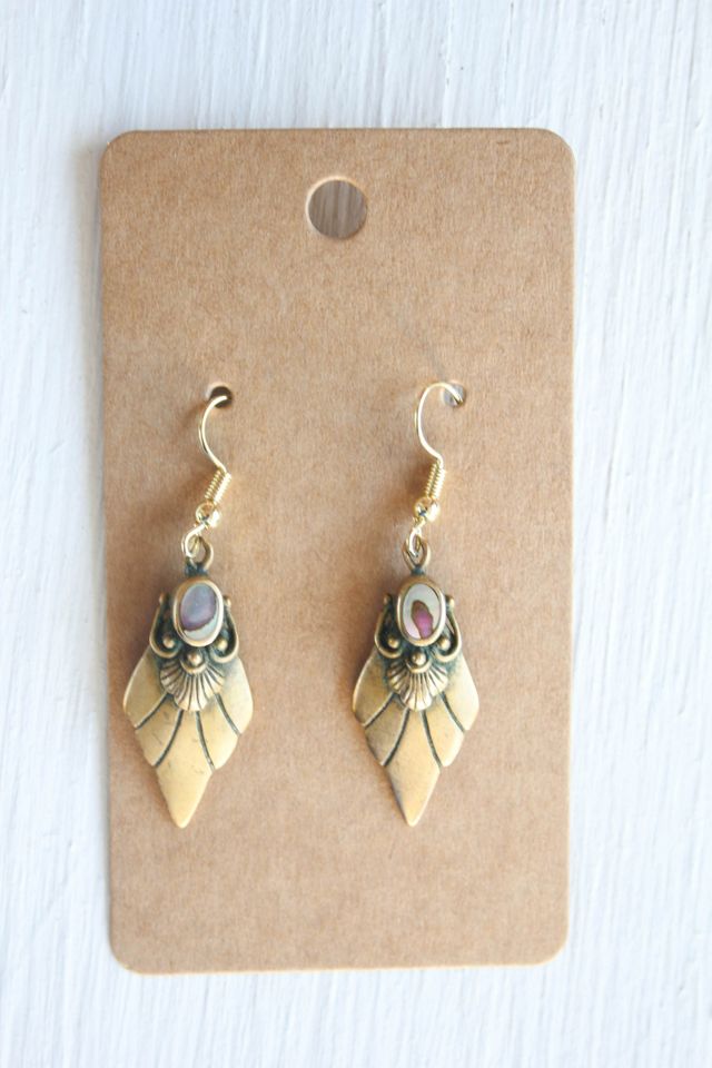 Vintage Art Deco Abalone Shell Brass Dangle Earrings Selected By Moons + Junes Vintage #3