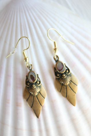 Vintage Art Deco Abalone Shell Brass Dangle Earrings Selected By Moons + Junes Vintage