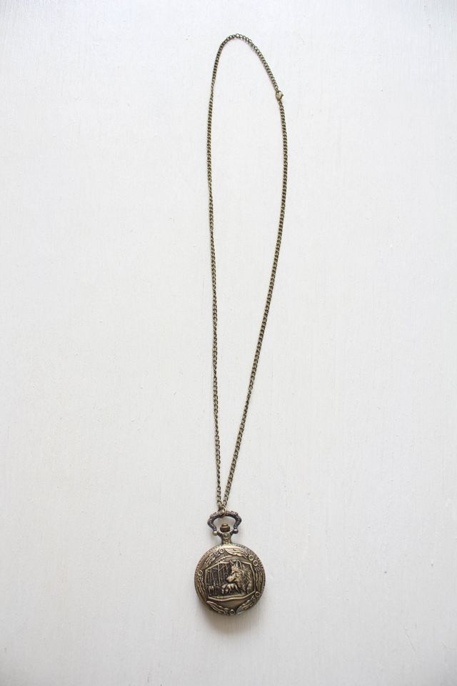 Vintage Wolf Pocket Watch Pendant Necklace Selected By Moons + Junes Vintage #2