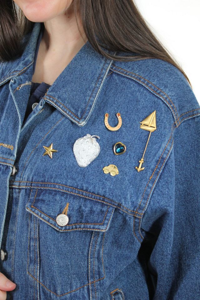1980s Blue Jean Brooch Denim Jacket Selected By Moons + Junes Vintage #1