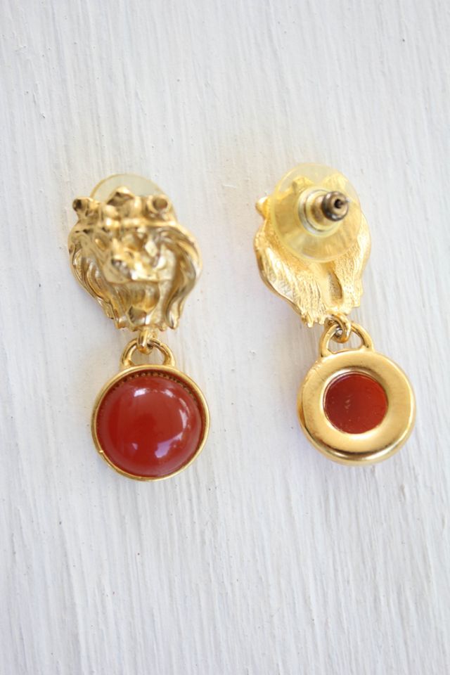 Vintage Carnelian Lion Head Gold Art Deco Earrings Selected By Moons + Junes Vintage #2