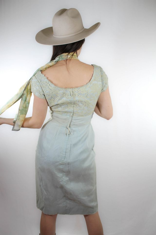 1930s Off The Shoulder Chiffon Lace Fitted Midi Dress Selected By Moons + Junes Vintage #1