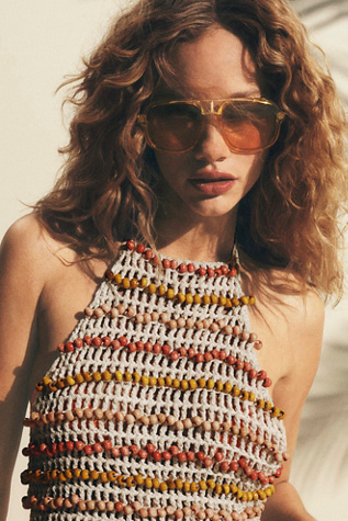 Janis Detail Aviator Sunglasses at Free People in Soft Lemon