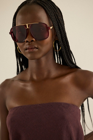 Janis Detail Aviator Sunglasses at Free People in Wine