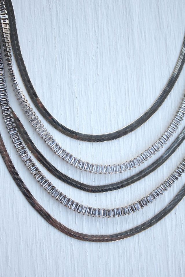 Vintage Silver Rhinestone Herringbone Layered Necklace Selected By Moons + Junes Vintage #1