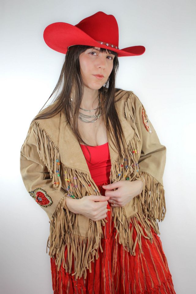 1970s Western Fringe Beaded Heart Patch Suede Jacket Selected By Moons + Junes Vintage #1