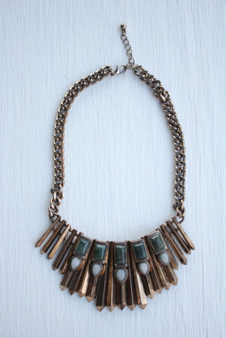 Vintage Agate Stone Bronze Chain Collar Necklace Selected By Moons + Junes Vintage