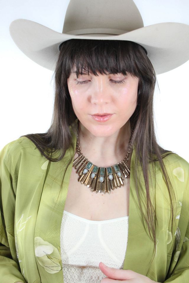 Vintage Agate Stone Bronze Chain Collar Necklace Selected By Moons + Junes Vintage #1