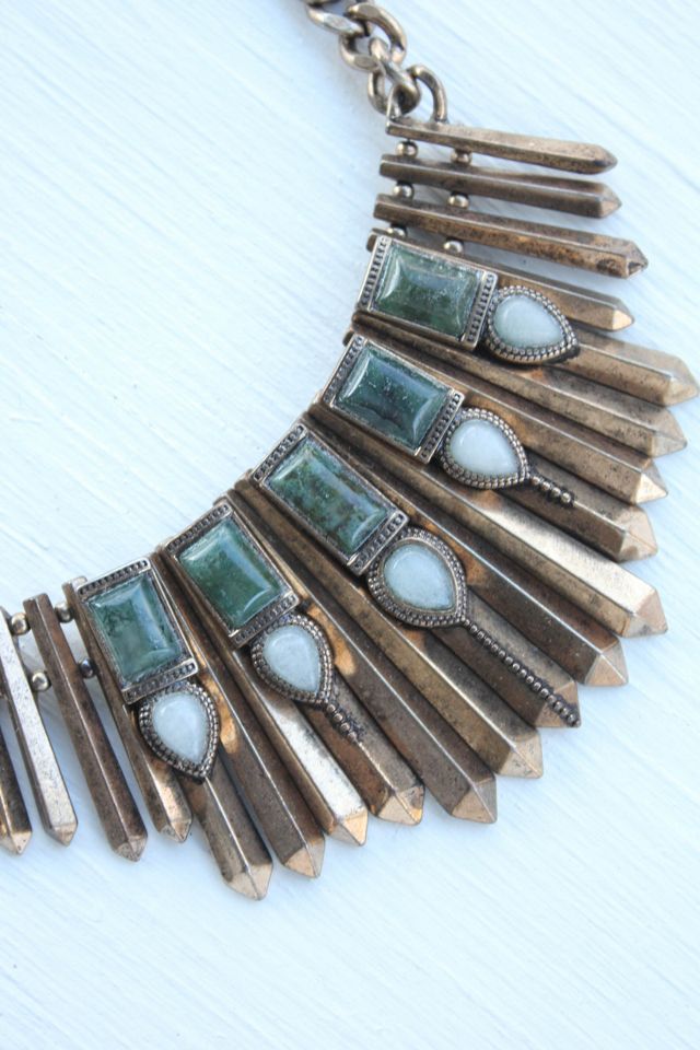 Vintage Agate Stone Bronze Chain Collar Necklace Selected By Moons + Junes Vintage #2