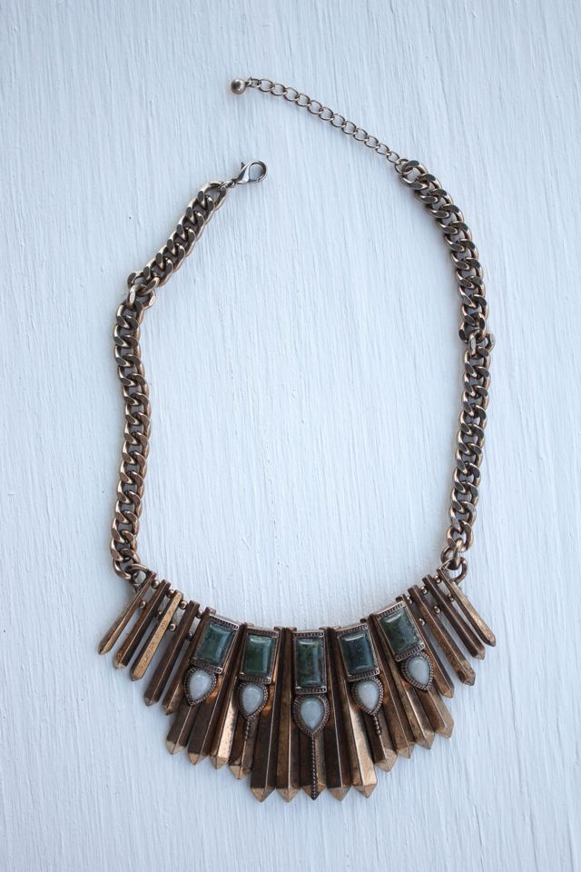 Vintage Agate Stone Bronze Chain Collar Necklace Selected By Moons + Junes Vintage #3