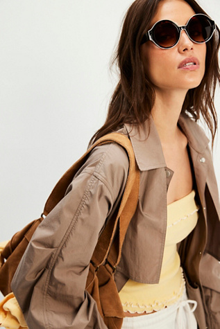 Charlie Contrast Round Sunglasses by Free People in Brown