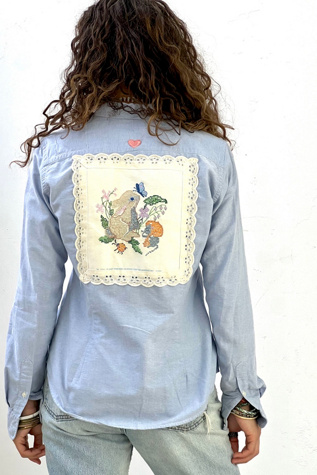 Anna Corinna Reworked Vintage Butterfly Bunny Patched Up Polo Oxford