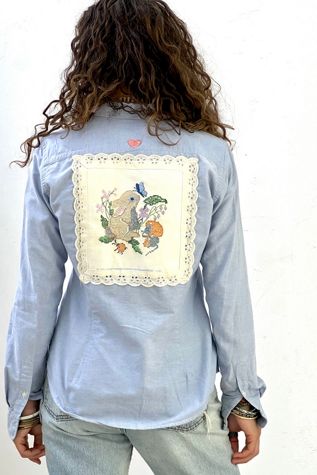 Anna Corinna Reworked Vintage Butterfly Bunny Patched Up Polo Oxford