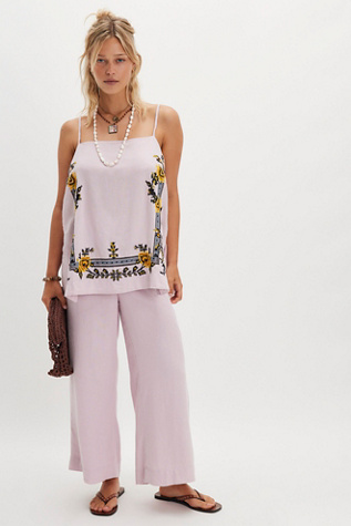 Sightseer Embroidered Linen Set at Free People in Purple, Size: XL