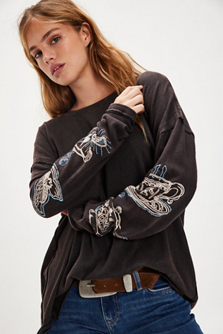 We The Free Tea Time Long-Sleeve Tee at Free People in Black, Size: L