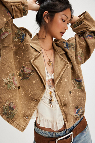 Denim and Bone Splatter Trench Jacket product page