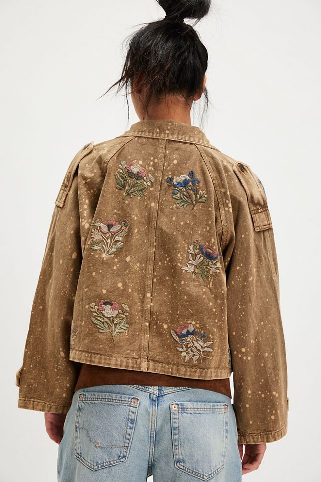Denim and Bone Splatter Trench Jacket #1