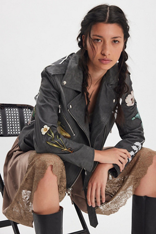 Denim and Bone Patchwork Moto Jacket
