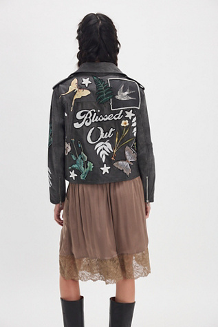 Denim and Bone Patchwork Moto Jacket