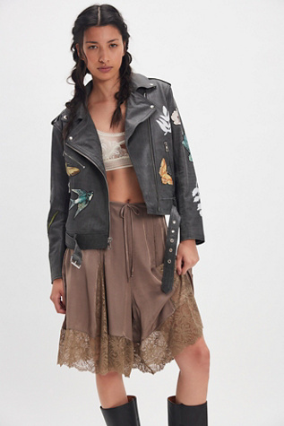 Denim and Bone Patchwork Moto Jacket