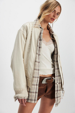 We The Free Jax Washed Bomber Jacket at Free People in White, Size: XS