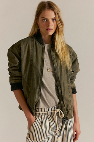 We The Free Jax Washed Bomber Jacket at Free People in Green, Size: M