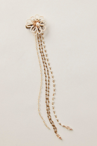 Enid Beaded Flower Clip by Curried Myrrh at Free People in White