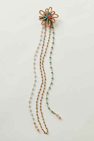 Enid Beaded Flower Clip by Curried Myrrh at Free People in Blue