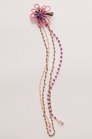 Enid Beaded Flower Clip by Curried Myrrh at Free People in Pink