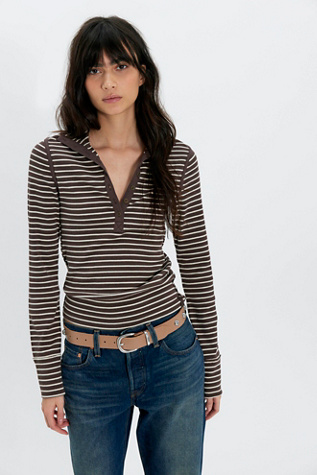 Женский топ We The Free Lake Striped Henley, цвет: Шоколадный комбинированный — фото 3