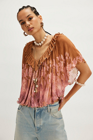 Flora Cape Top at Free People in Hot Honey Combo, Size: XL