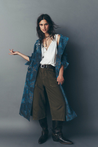 We The Free Liberty Wide Crop Jeans at Free People in Green, Size: 26