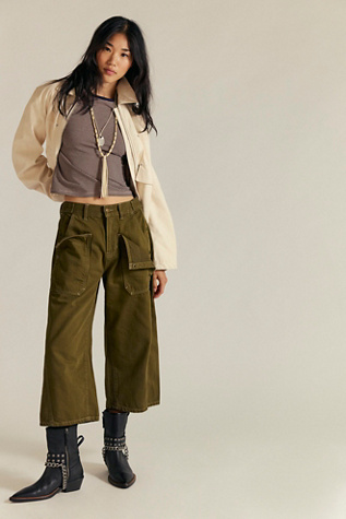 We The Free Liberty Wide Crop Jeans at Free People in Fir Green, Size: 28