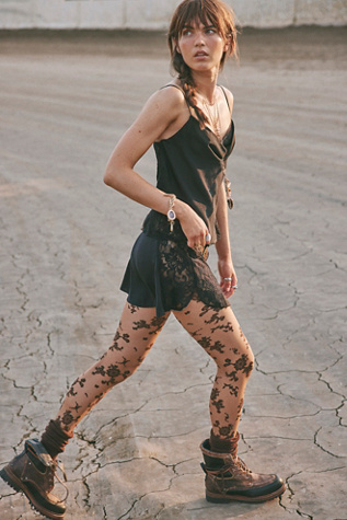 Flocked Floral Tights by Free People in Brown, Size: M/L