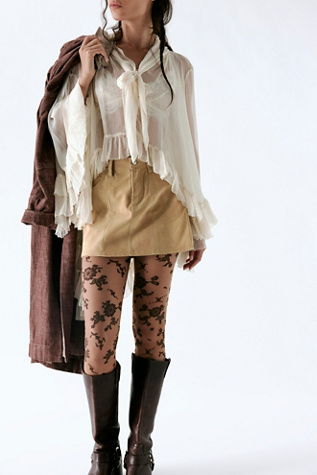 Леггинсы Flocked Tights, цветочный принт — Free People, цвет: Тёмно-коричневый комбинированный — фото 3