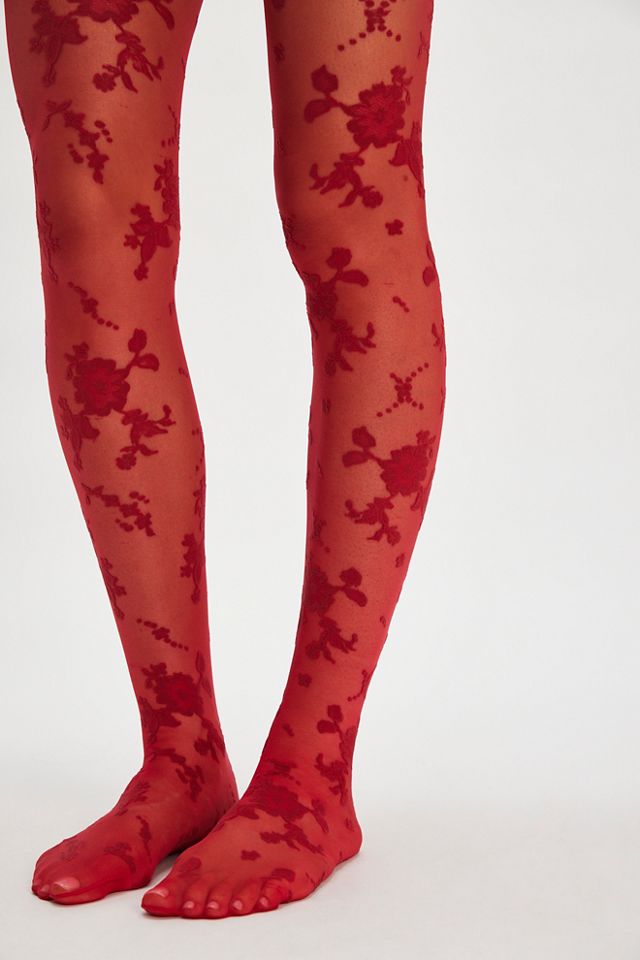 Flocked Floral Tights #1