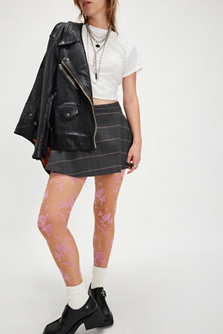 Flocked Floral Tights