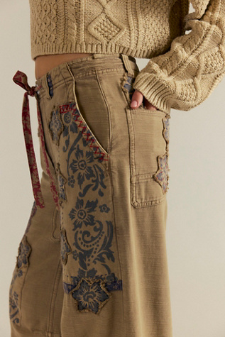 We The Free Around The Block Patched Pants at Free People in Green, Size: US 2