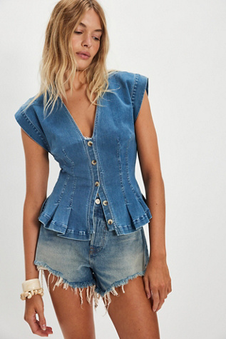 Dylan Denim Vest Jacket by Free People in Blue, Size: M