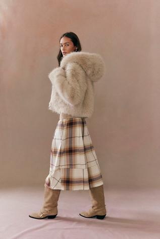 Ivy Puckered Plaid Crop Culotte Pants by Free People in White, Size: L