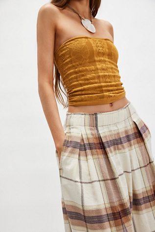 Ivy Puckered Plaid Crop Culotte Pants