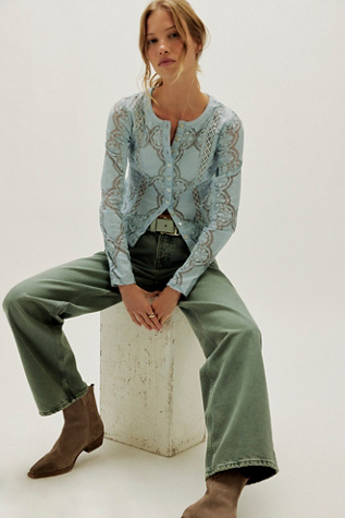 Jae Sheer Lace Knit Long Sleeve Top