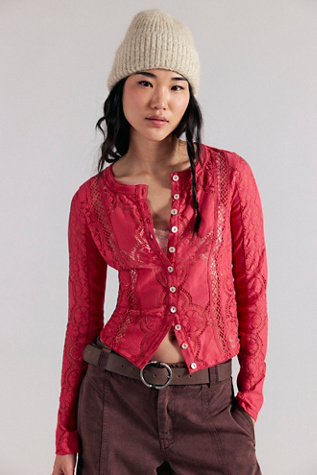 Jae Sheer Lace Knit Long Sleeve Top