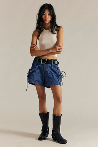 CRVY Cario Shorts by We The Free at Free People in Dark Wash, Size: 29