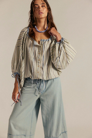 We The Free Picnic Stripe Shirt at Free People in Blue, Size: XS