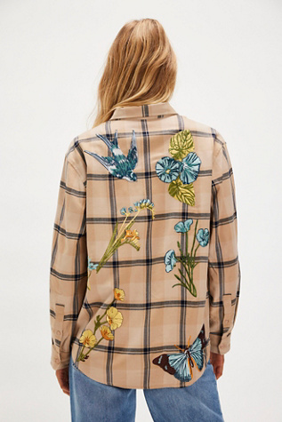 Denim and Bone Botanical Plaid Shirt at Free People in White, Size: S