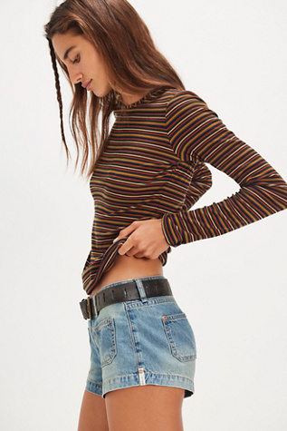 OneTeaspoon Retro Dukes Low-Waist Mini Shorts at Free People in Light Wash, Size: 30