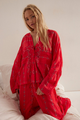Come Over Lounge Shirt Top by Intimately at Free People in Cherry Combo, Size: Small