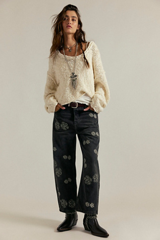 Tricia Fix Deep Trance Boyfriend Embroidered Jeans by We The Free at Free People in Black, Size: 28